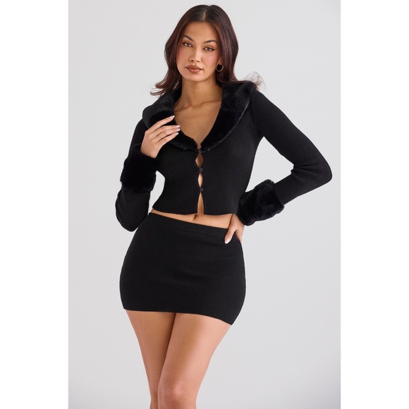 NEW House of CB Blanche Faux Fur Trim Cardigan Black Small - Picture 14 of 17